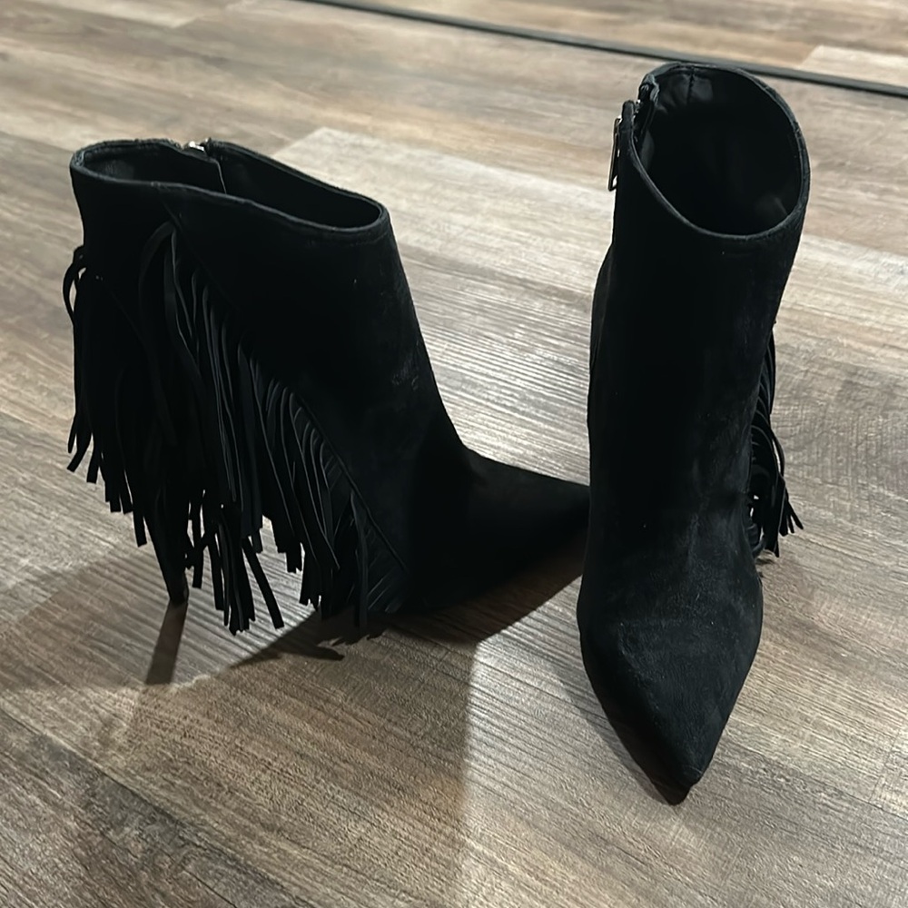 All Saints Black Fringe Heeled Boot